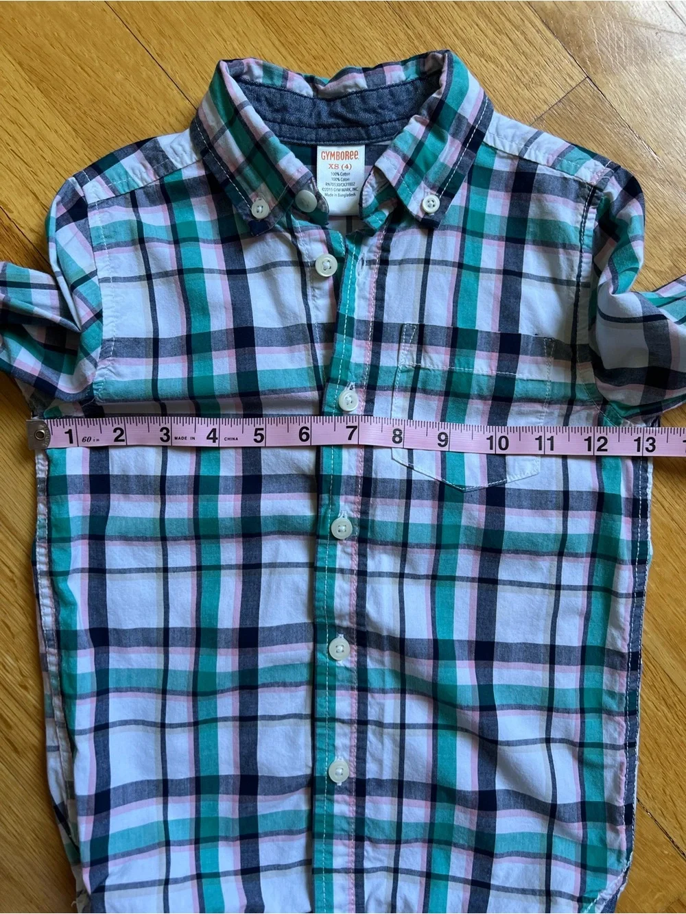 Gymboree Youth size 4 Green, Pink & Navy Plaid Button-Down Shirt 100% Cotton